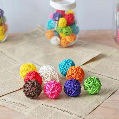 Rattan Balls 32 Pack 1.2 Inch Wicker Ball Birds Quaker Parrot Parakeet Chewing Pet Bite Ball for Budgies Conures Hamsters Ball Orbs Crafts DIY Accessories Vase Fillers (Multi-Colored)